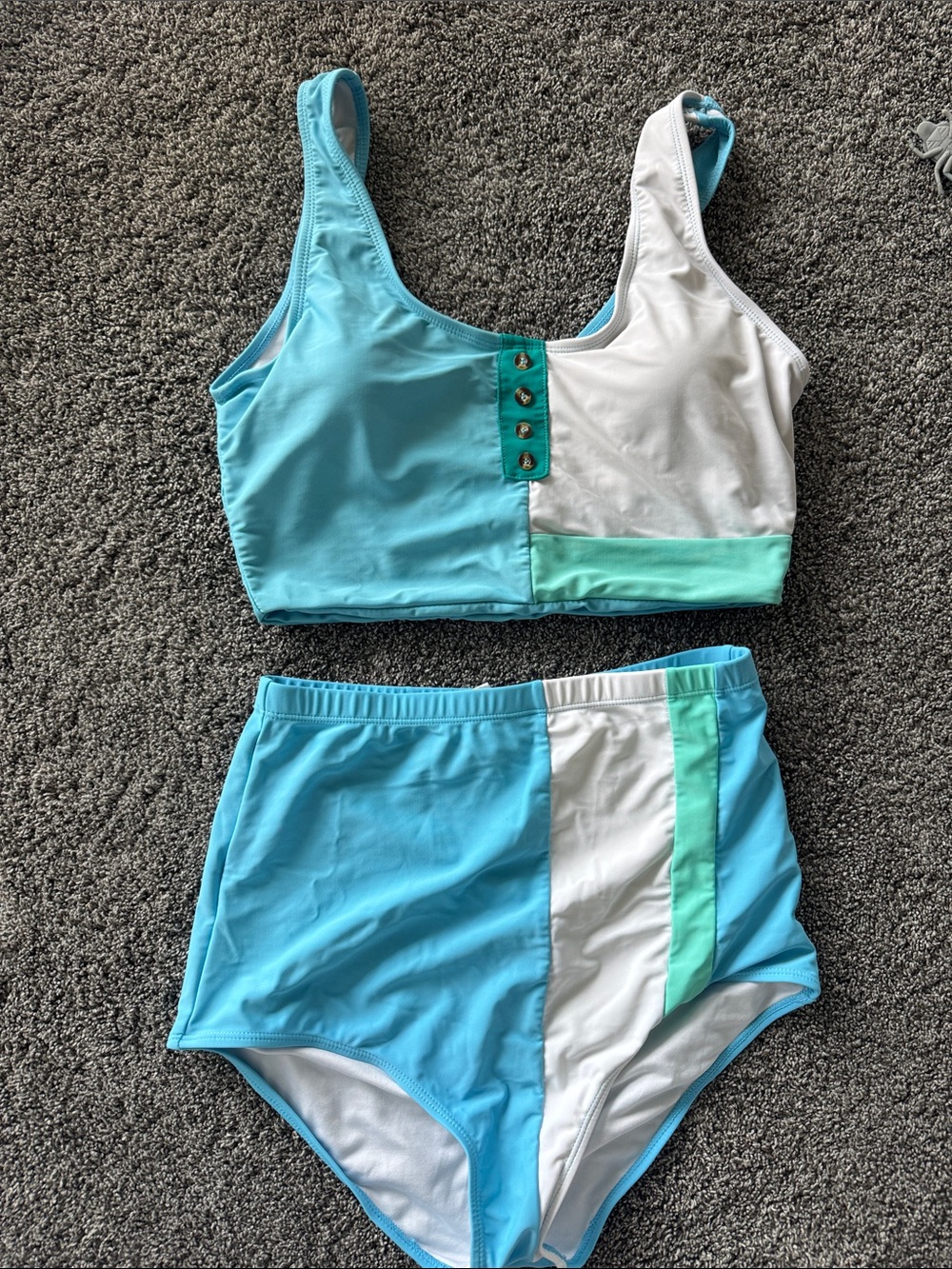 Coral Reef (now Manava) High-Waist Bikini Set - Aqua & White